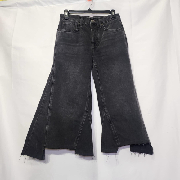 Free People We The Free Womens Ripple Wide Leg Cropped Pieced Jeans Size 25 - Picture 3 of 12